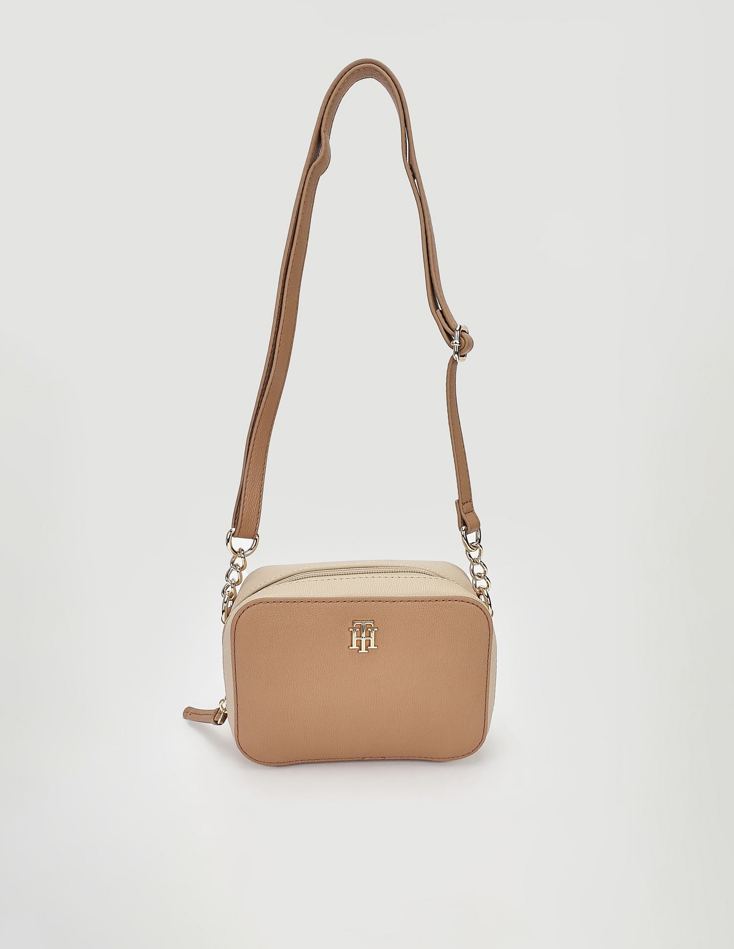 Tommy Hilfiger Colour blocked Beige PU Sling Bags