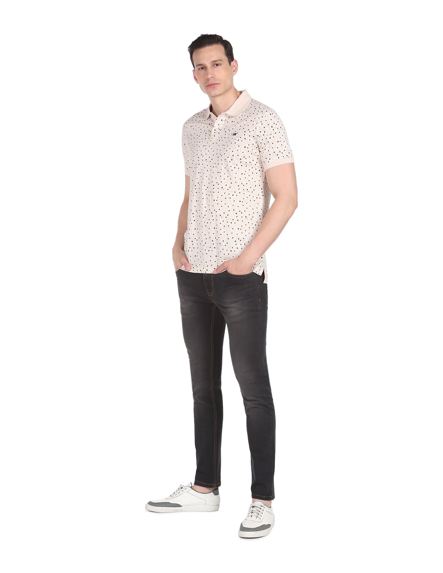 AD by Arvind Cotton Geometrical Print Polo Shirt