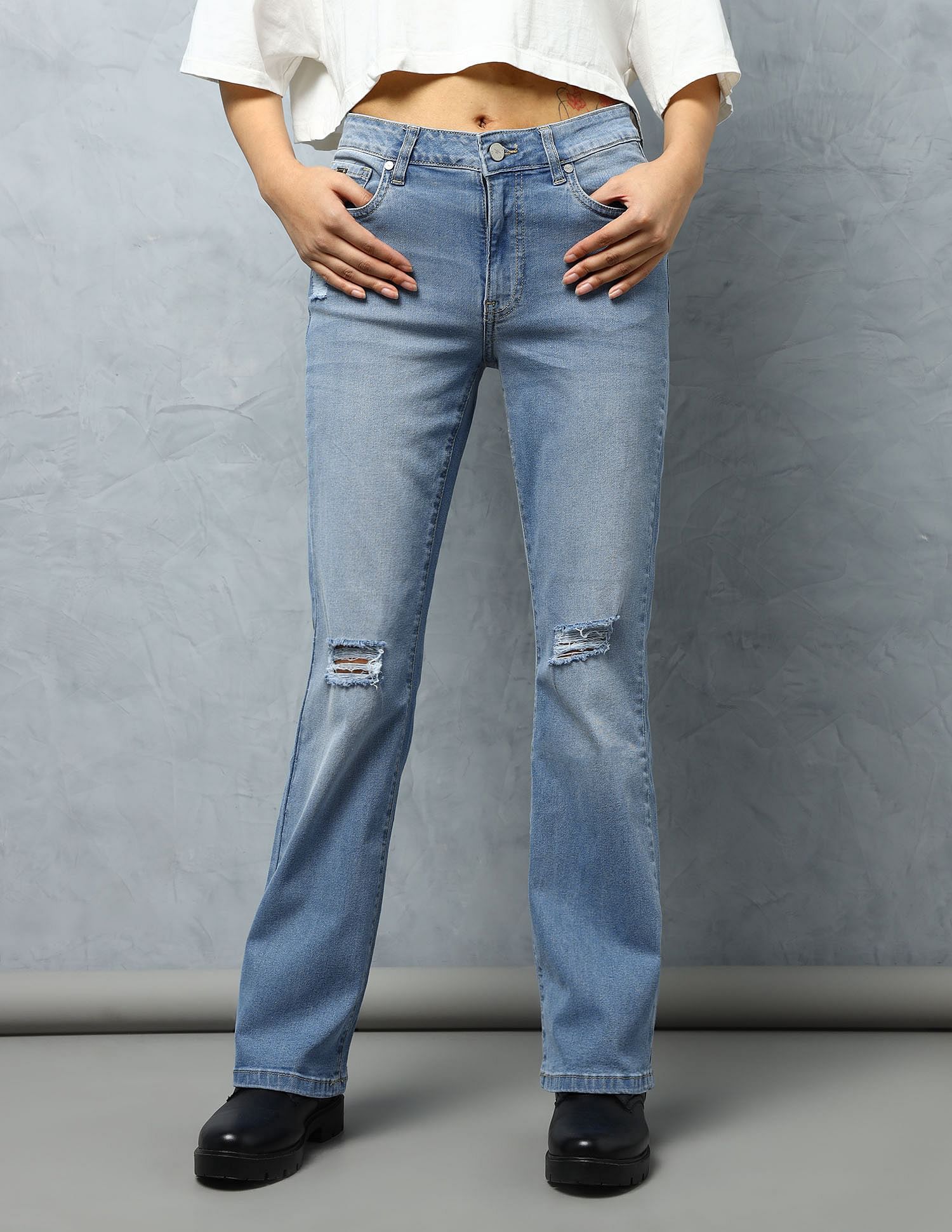 Flying Machine Women Mid Rise Skinny Bootcut Jeans