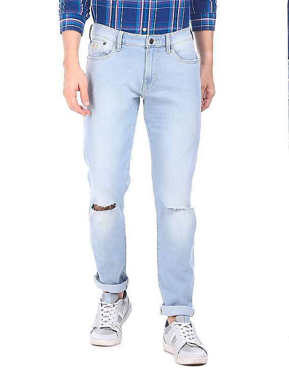Aeropostale Men Light Blue Ripped Skinny fit Jeans