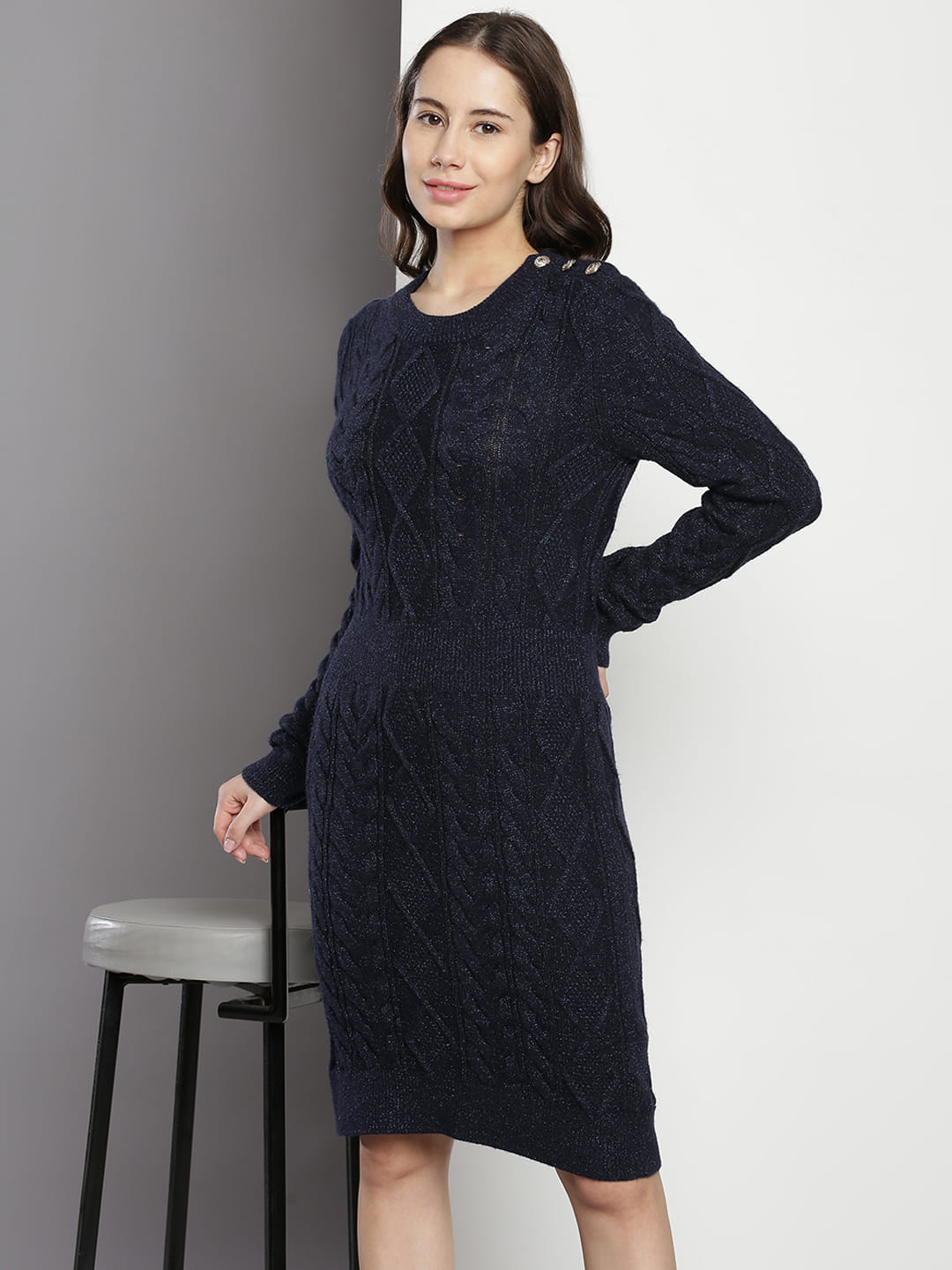 princess polly baby blue dress Cable-Knit Round Neck Color Block Sweater Dress – Charming Charlie