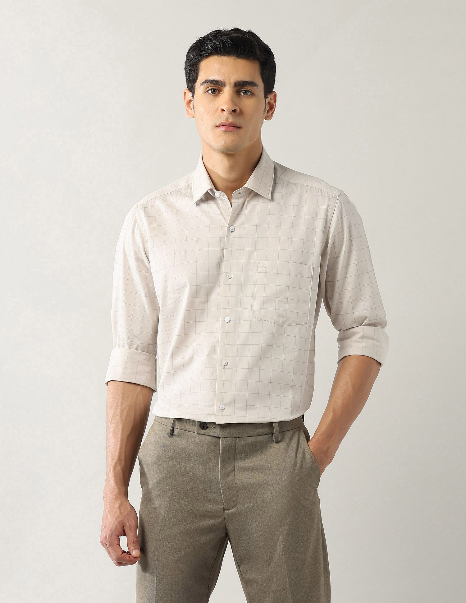 Arrow Manhattan Slim Fit Windowpane Checked Shirt