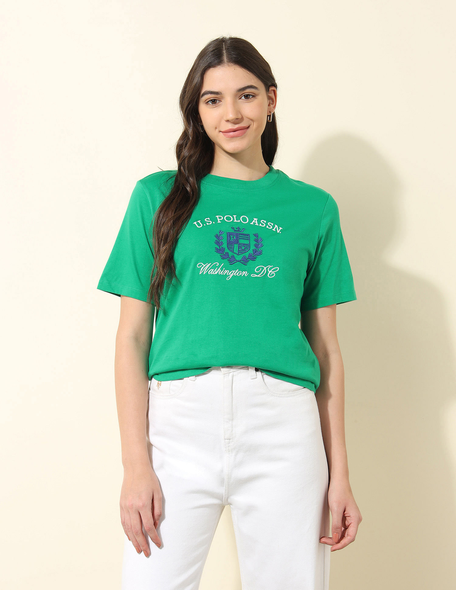 U.S. Polo Assn. Women Boxy Fit Brand Printed T-Shirt