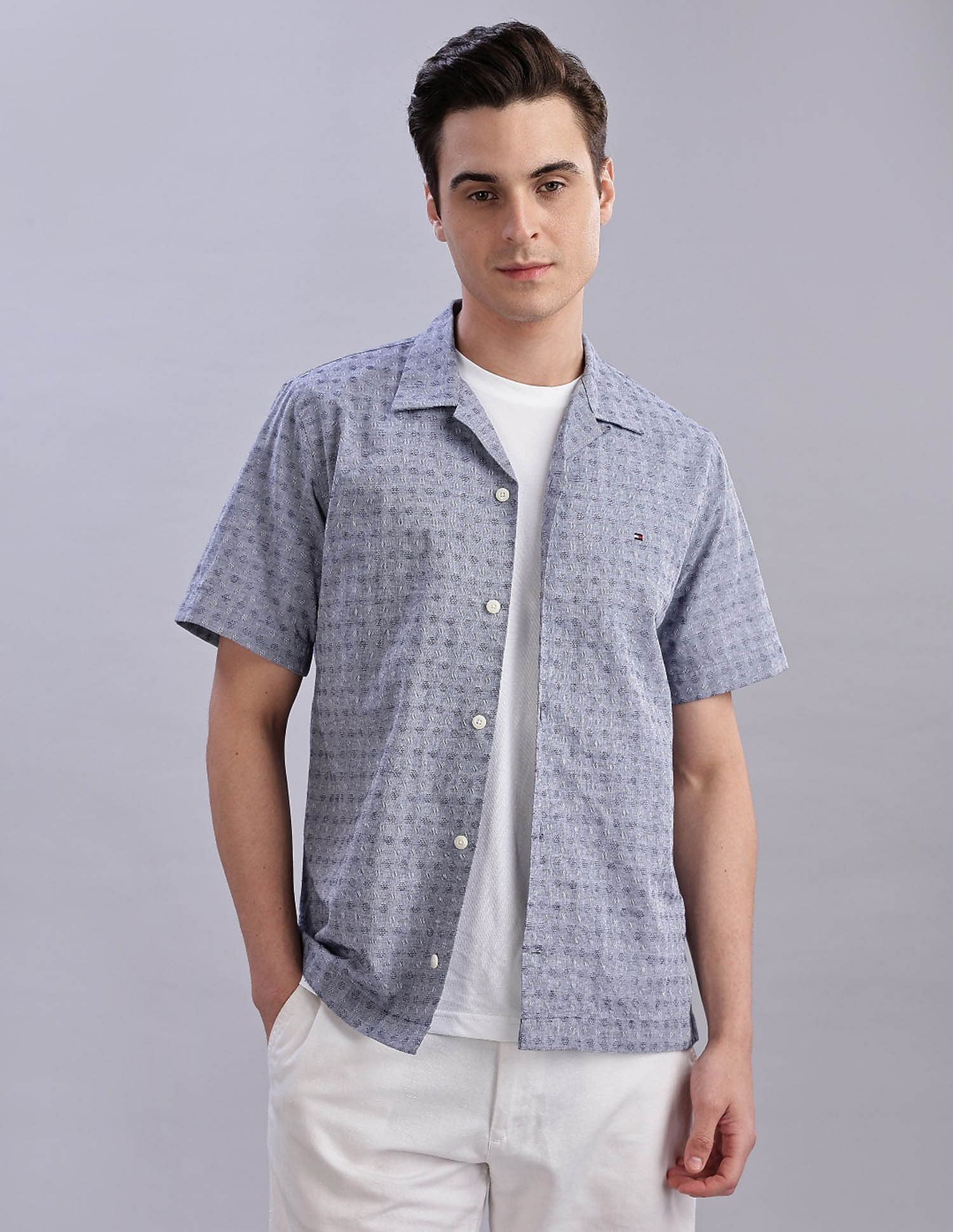 Tommy Hilfiger Textured Regular Fit Plain Woven Shirt