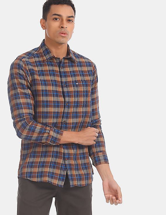 Essentials Men's Regular-Fit Long-Sleeve Check Casual Poplin Shirt,  Gray, X-Large