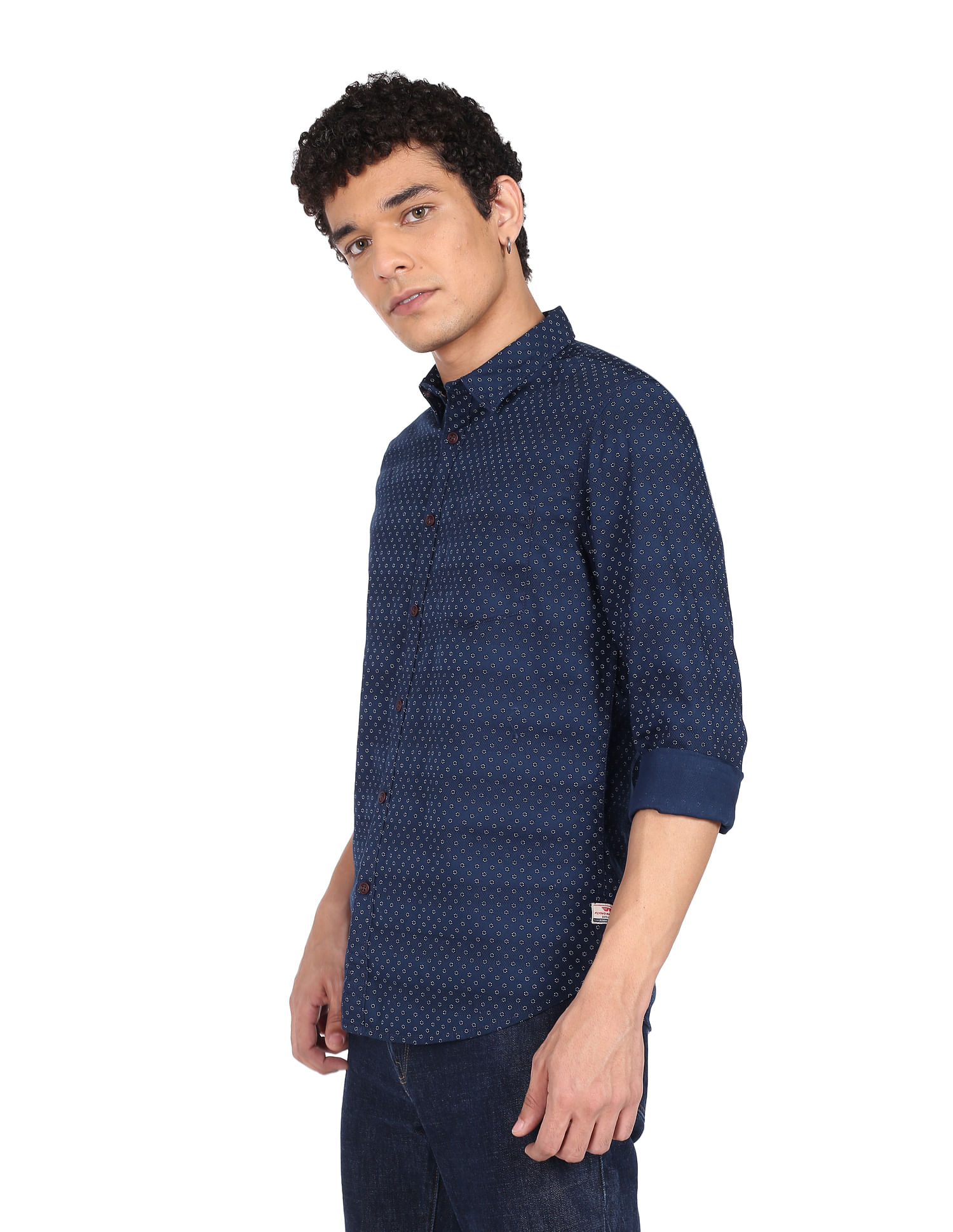 Flying Machine Geometric Print Cotton Shirt
