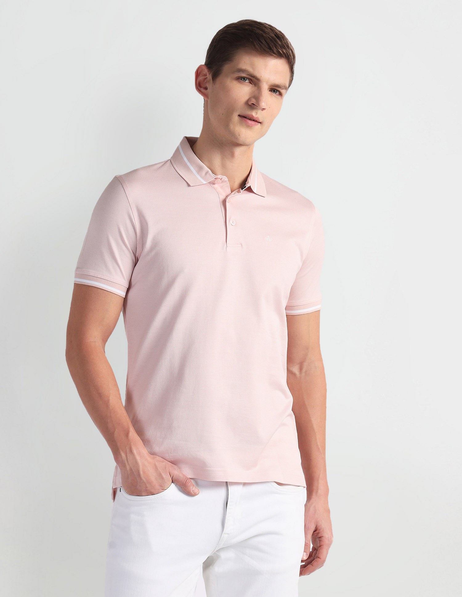 Buy ARROW SPORT Pink Patterned Mercerised Cotton Men's Polo Tees