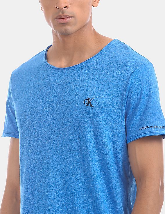 Calvin Klein Men Blue Round Neck Grindle Raw Edge T-Shirt