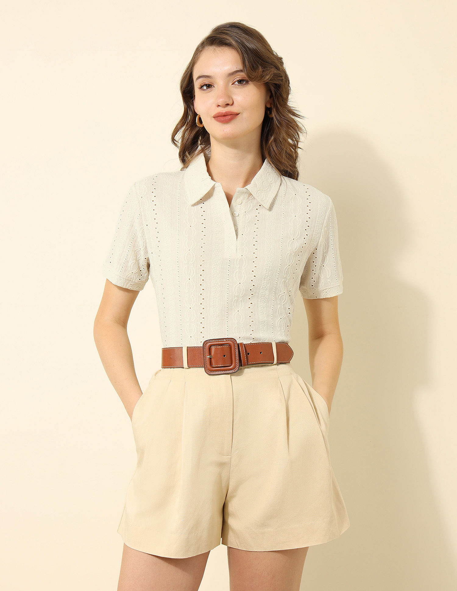 U.S. Polo Assn. Women Schiffli Regular Fit Polo Shirt