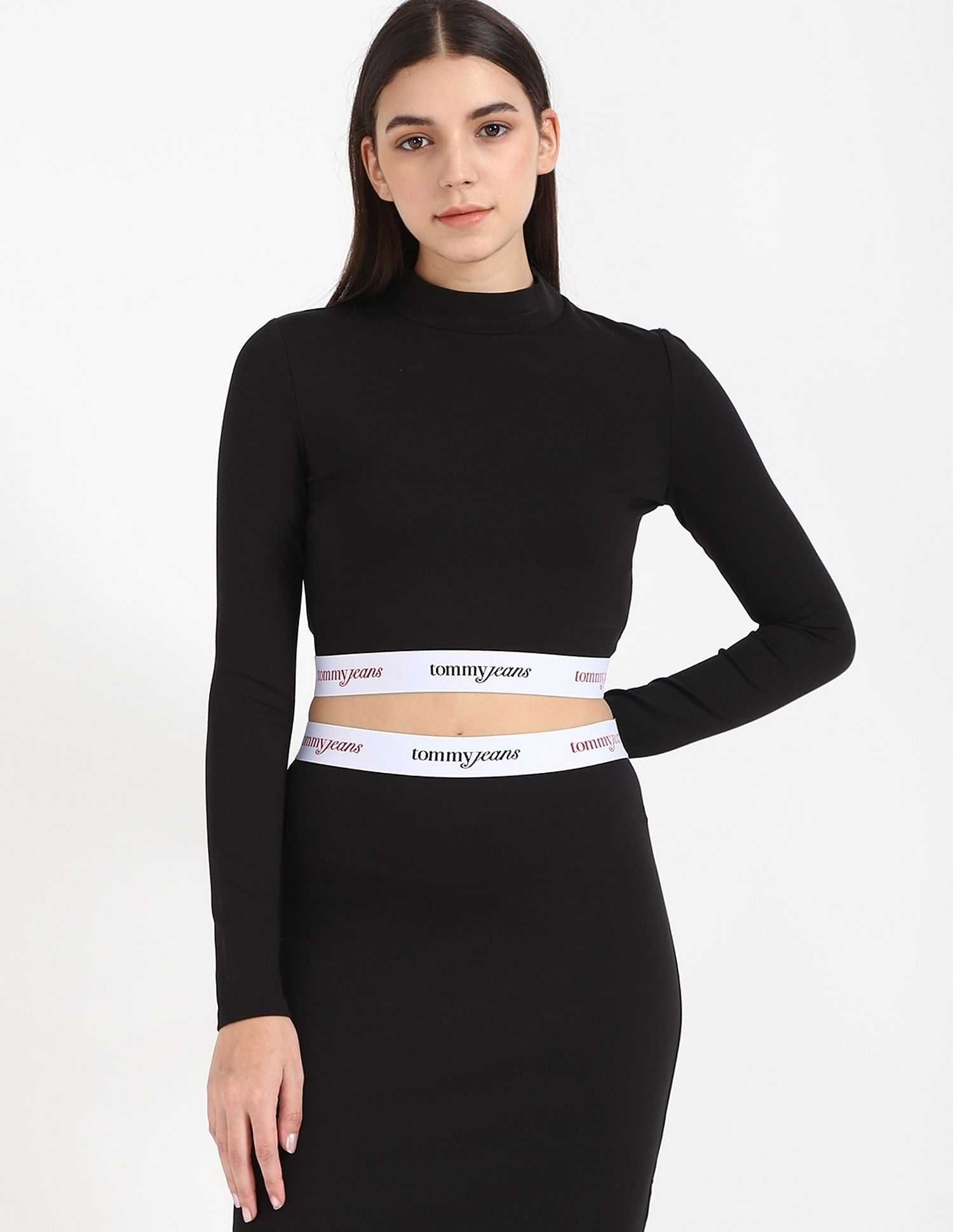 Tommy Hilfiger Regular-Fit Viscose Mock Neck Crop Top