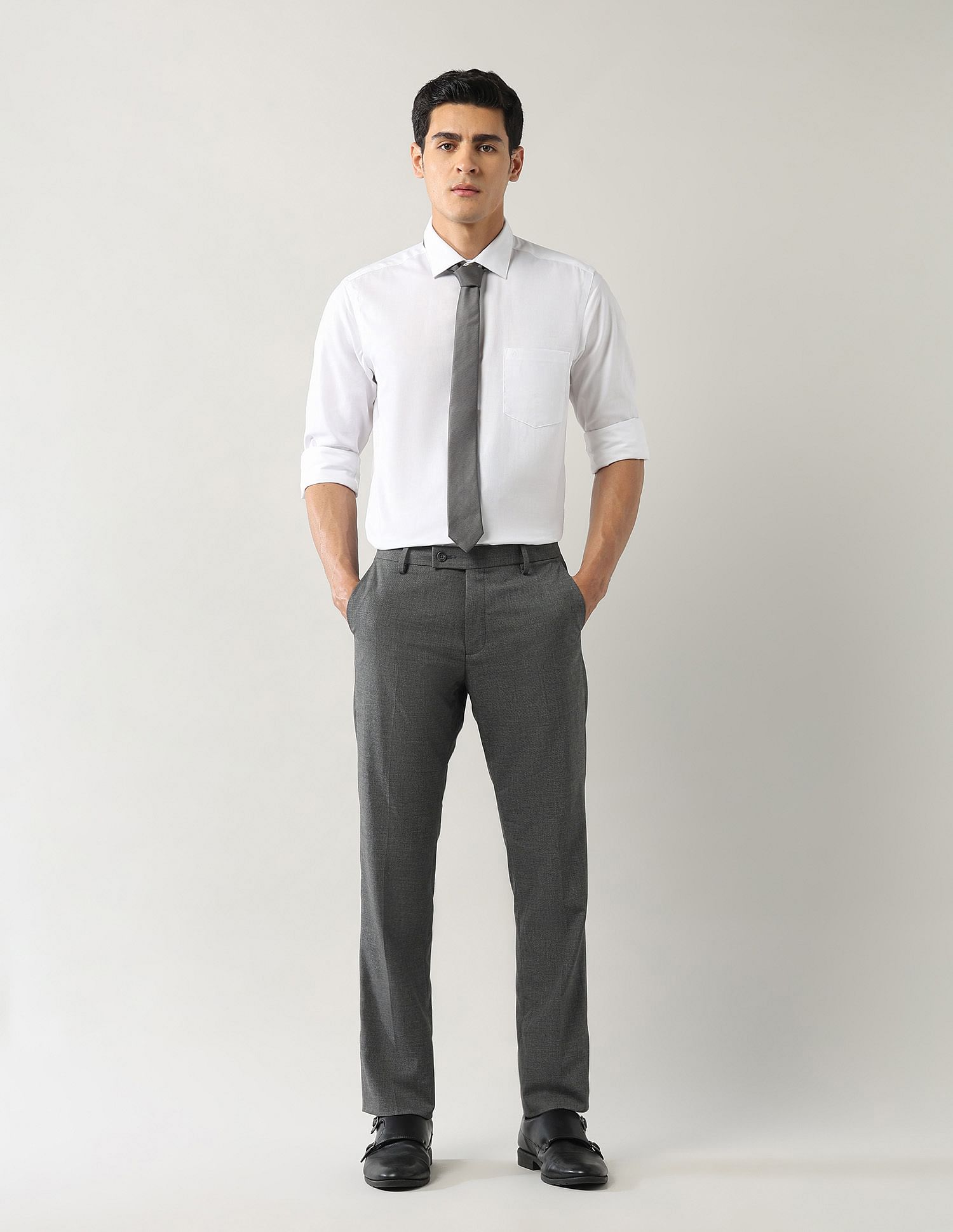 Arrow Solid Regular Fit Trousers