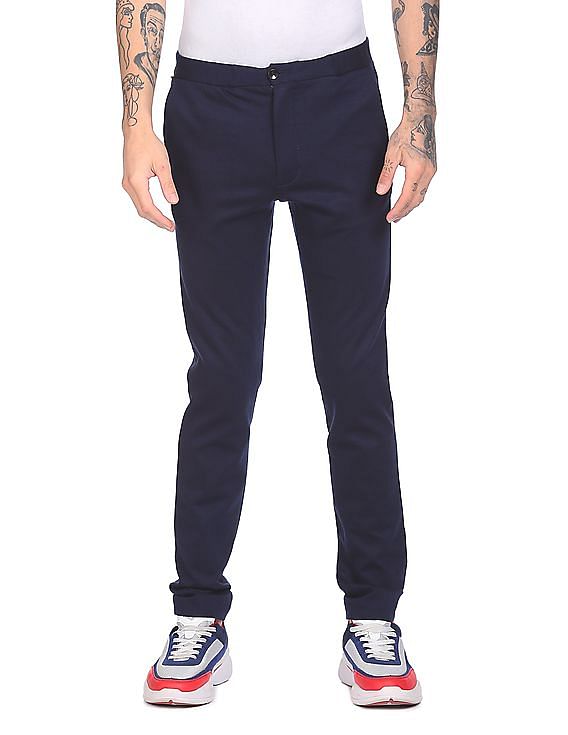 Tommy Hilfiger Men Navy Mid Rise Bleeker Slim Fit Casual Knit Pants