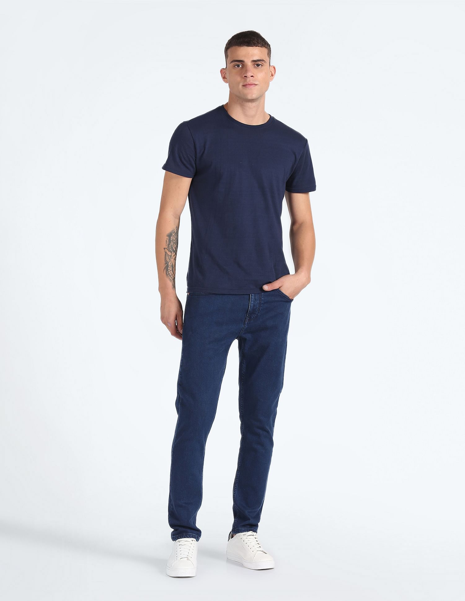 Flying Machine Slash Slim Tapered Fit Mid Rise Jeans