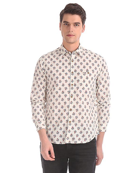 U.S. Polo Assn. Denim Co. White Slim Fit Printed Shirt