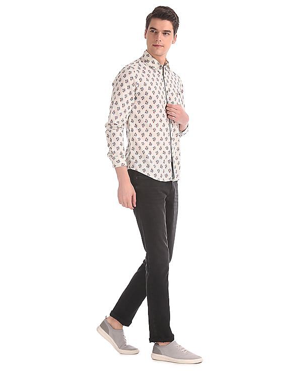 U.S. Polo Assn. Denim Co. White Slim Fit Printed Shirt