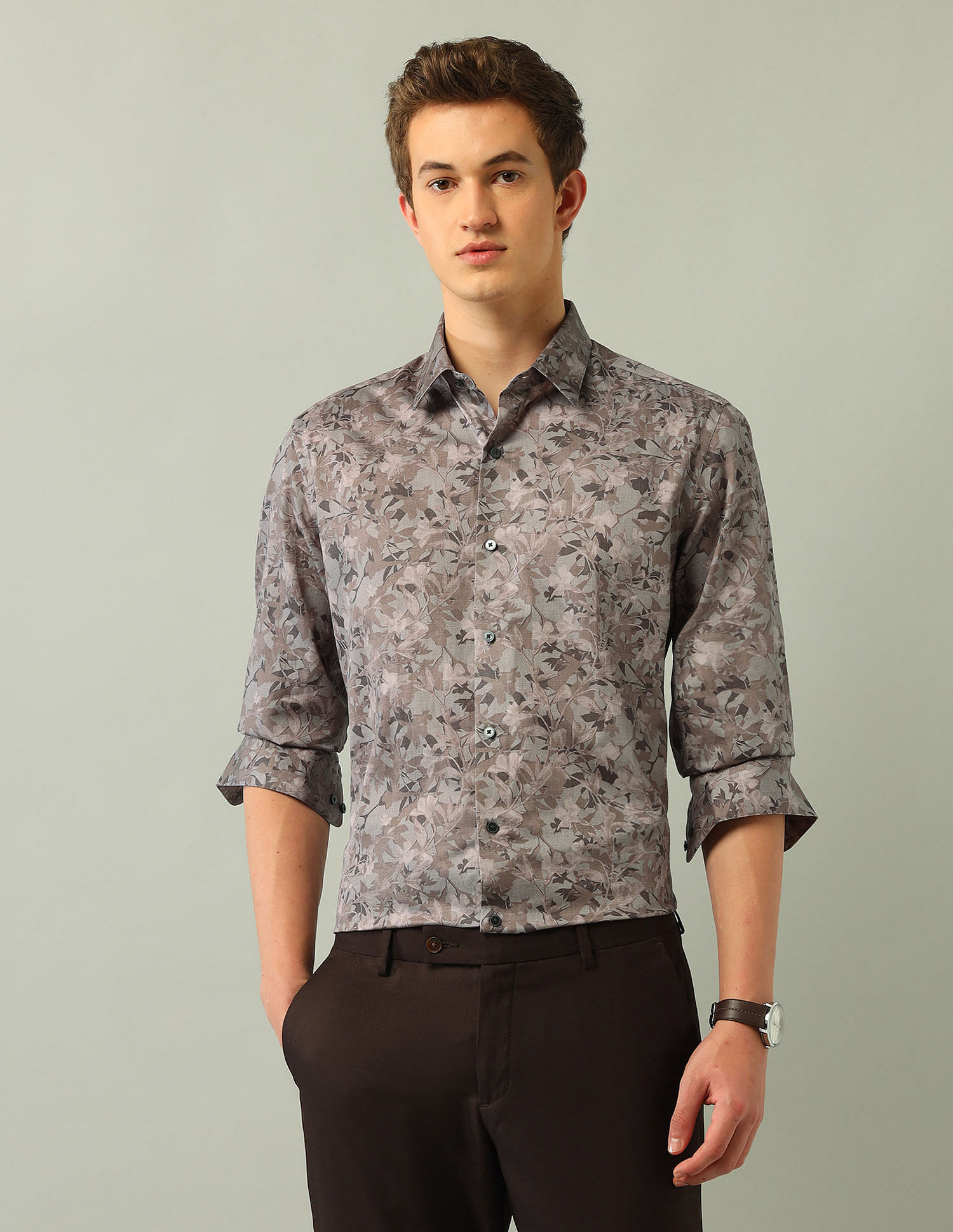Arrow Newyork Floral Printed Satin Shirt