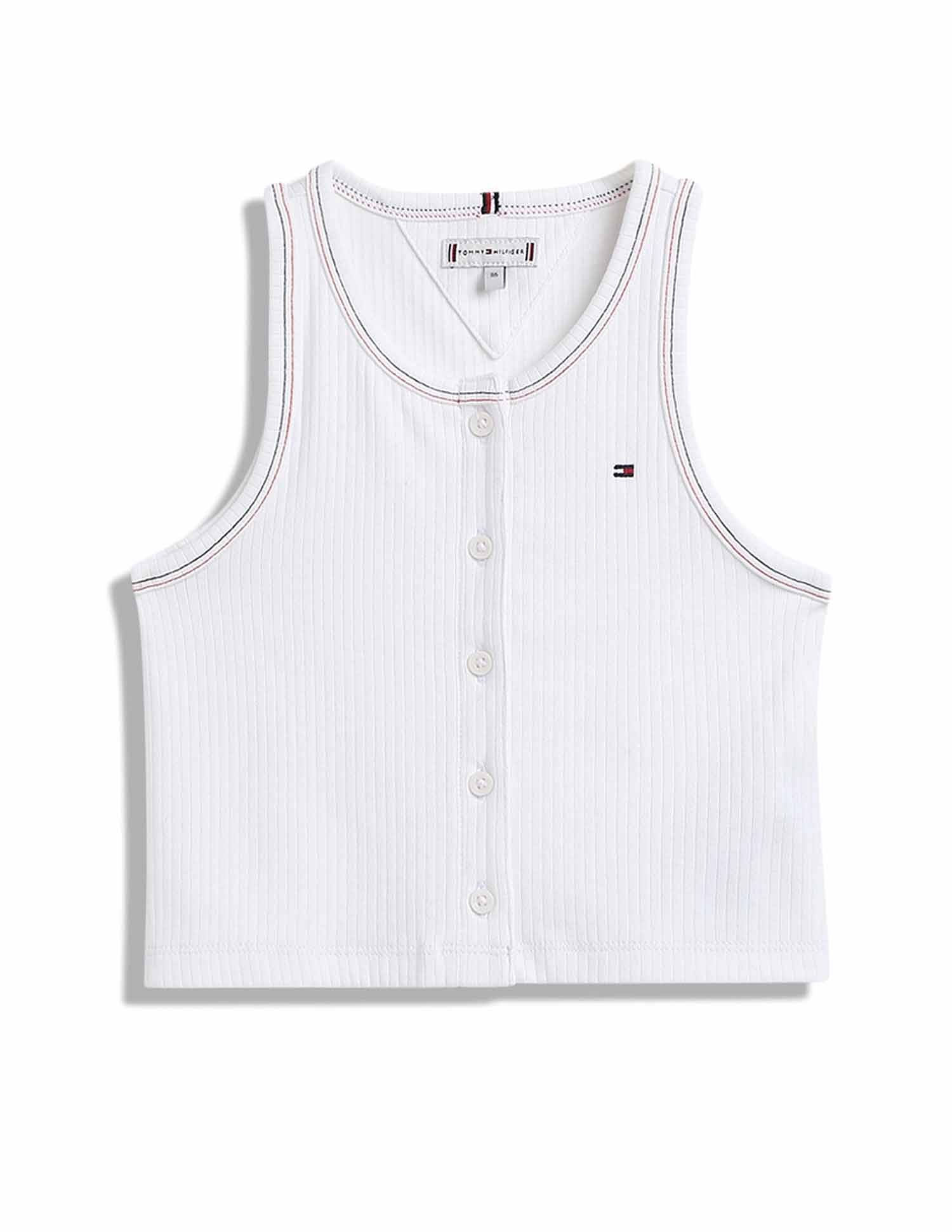 Tommy Hilfiger Kids Girls Texture Slim-Fit Cotton T-Shirt