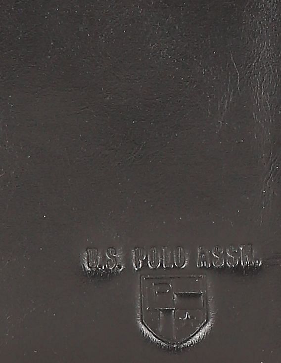 U.S. Polo Assn. Men Black Tri-Fold Brand Embossed Leather Wallet
