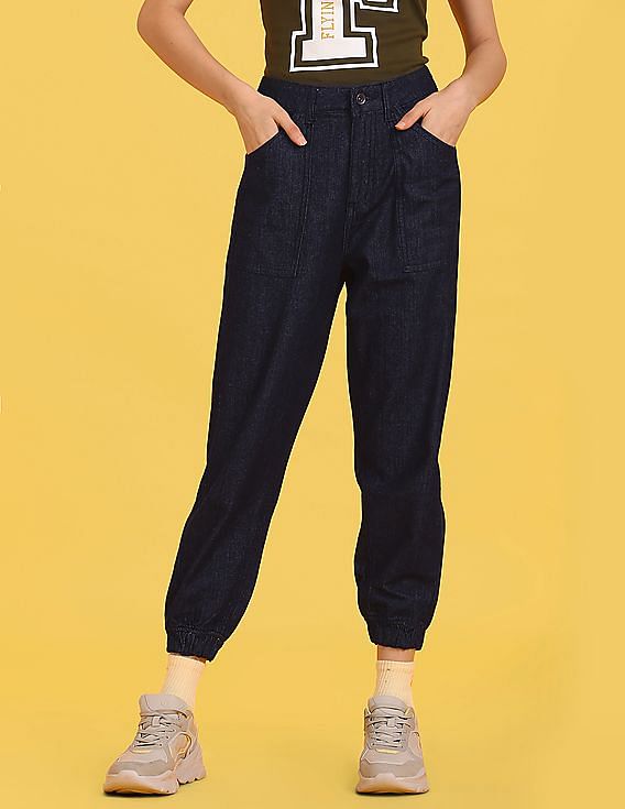 Flying Machine Women High Rise Rinsed Jogger Jeans