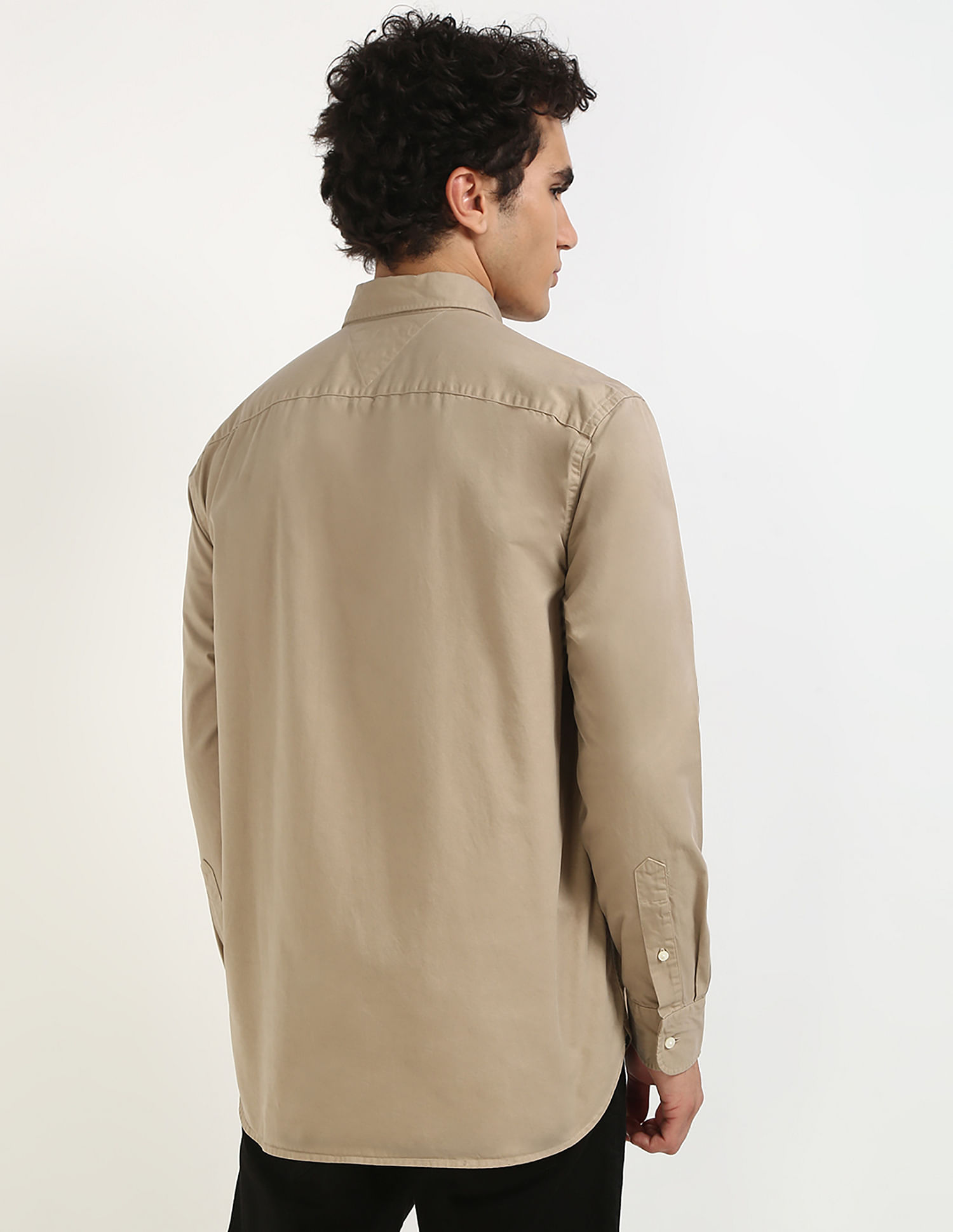 Tommy Hilfiger Khaki Men's Shirt for Relaxed Look