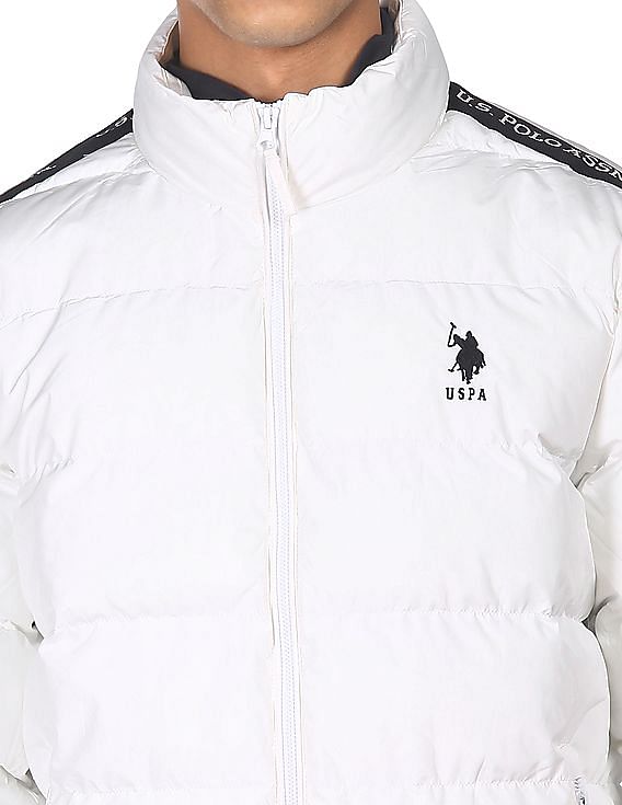 U.S. Polo Assn. Men White High Neck Solid Quilted Jacket