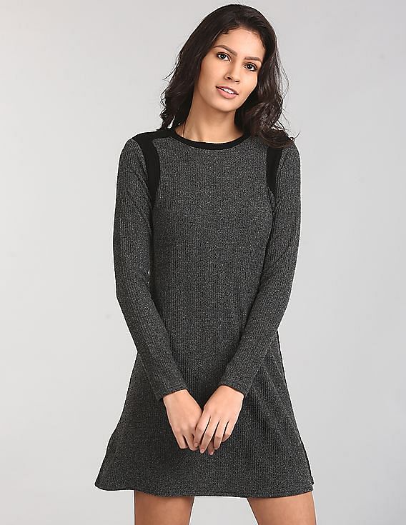 Buy GAP Women Grey Colour Block Ribbed Swing Dress NNNOW