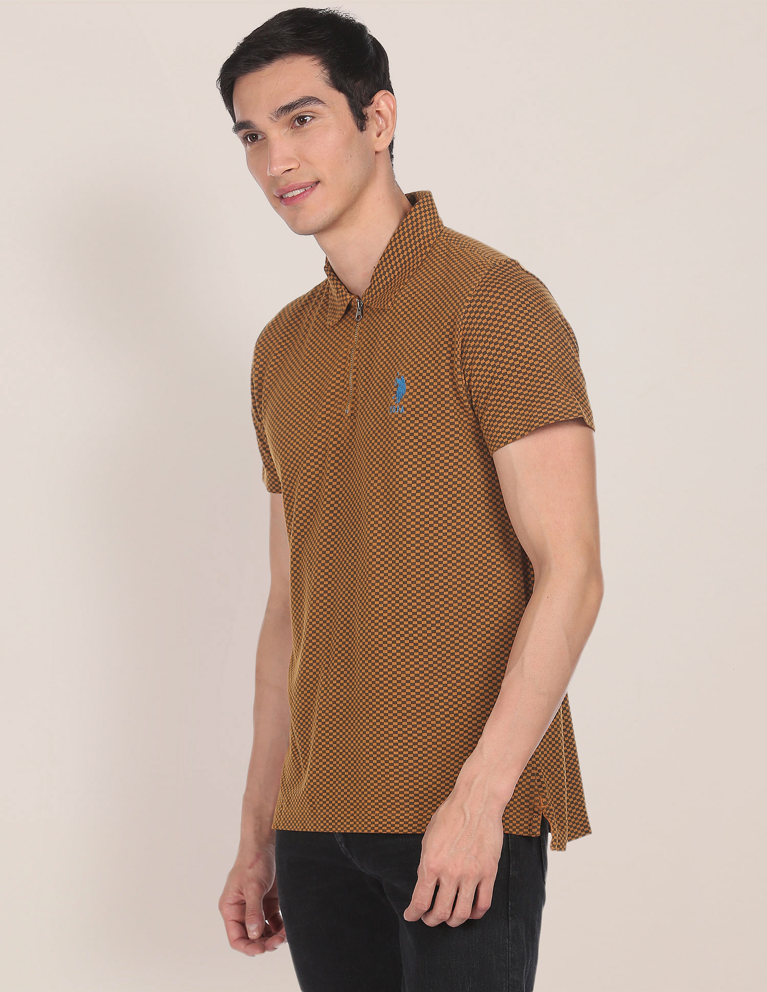 U.S. Polo Assn. Zipper Placket Checked Polo Shirt