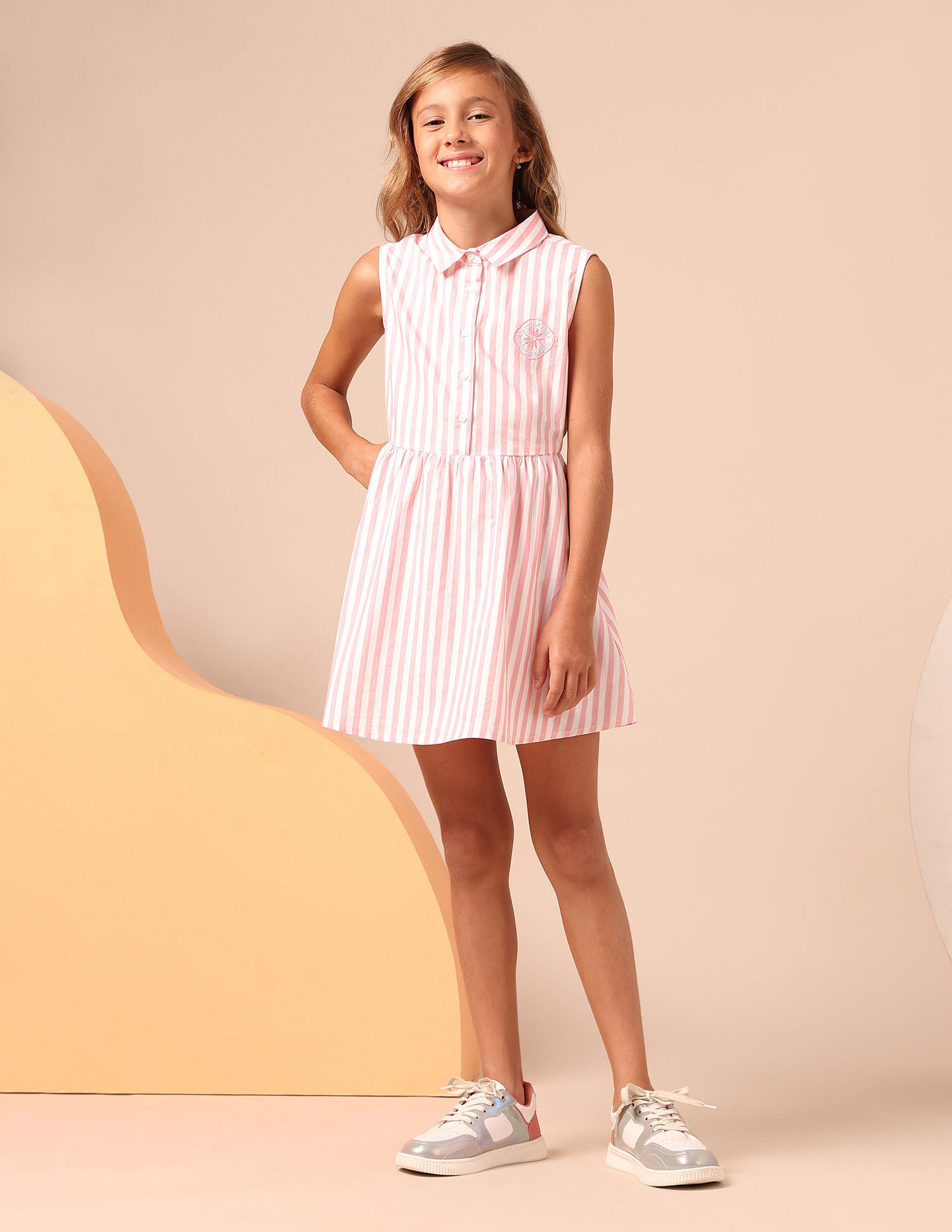 U.S. Polo Assn. Kids Girls Vertical Striped Fit And Flare Dress