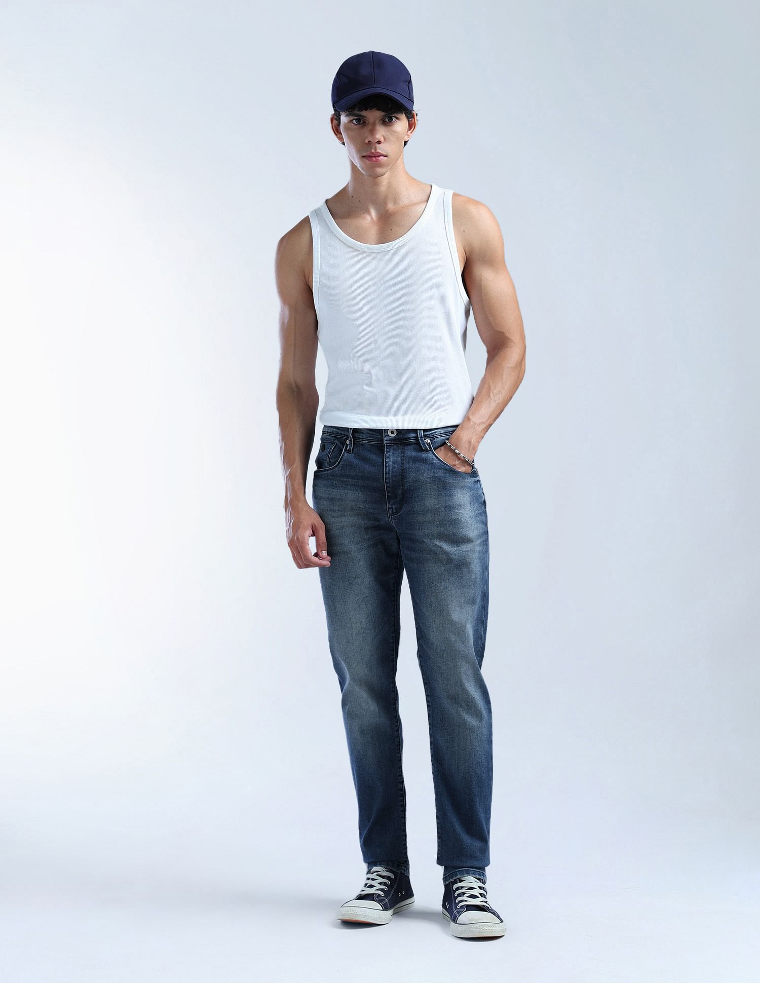 Flying Machine Slash Slim Tapered Fit Whiskered Jeans