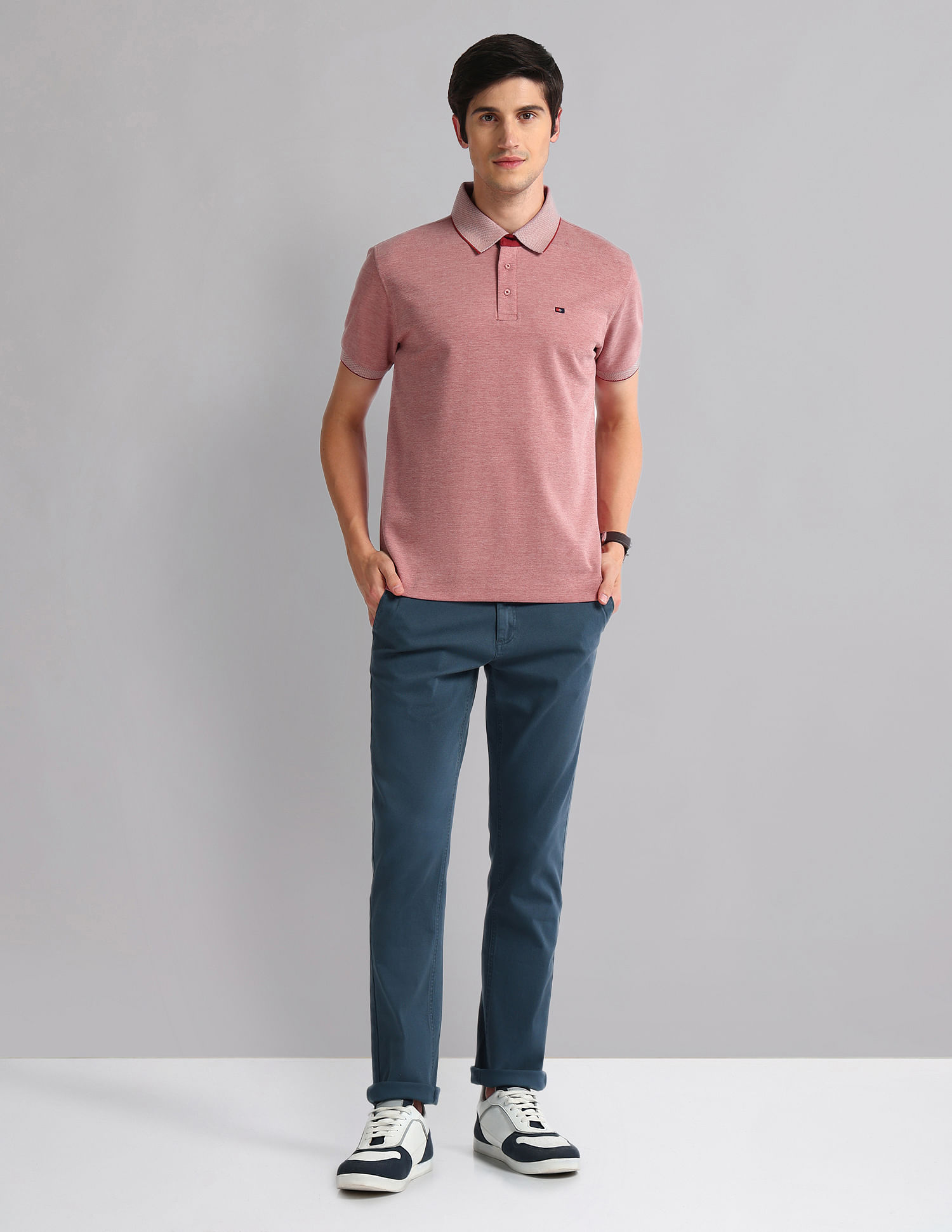 AD by Arvind Heathered Slim Fit Polo Shirt