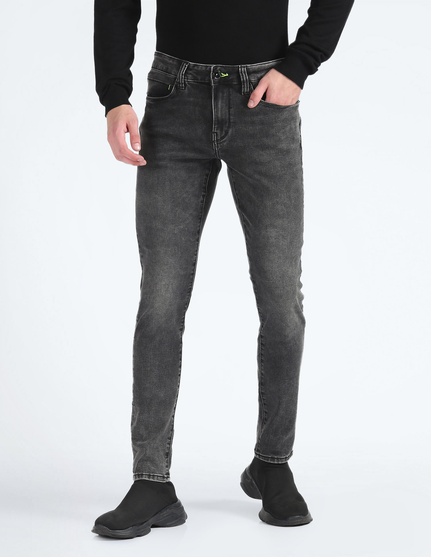 Shop Slim Fit Mid Rise Full Length Jeans with Pocket Detail Online