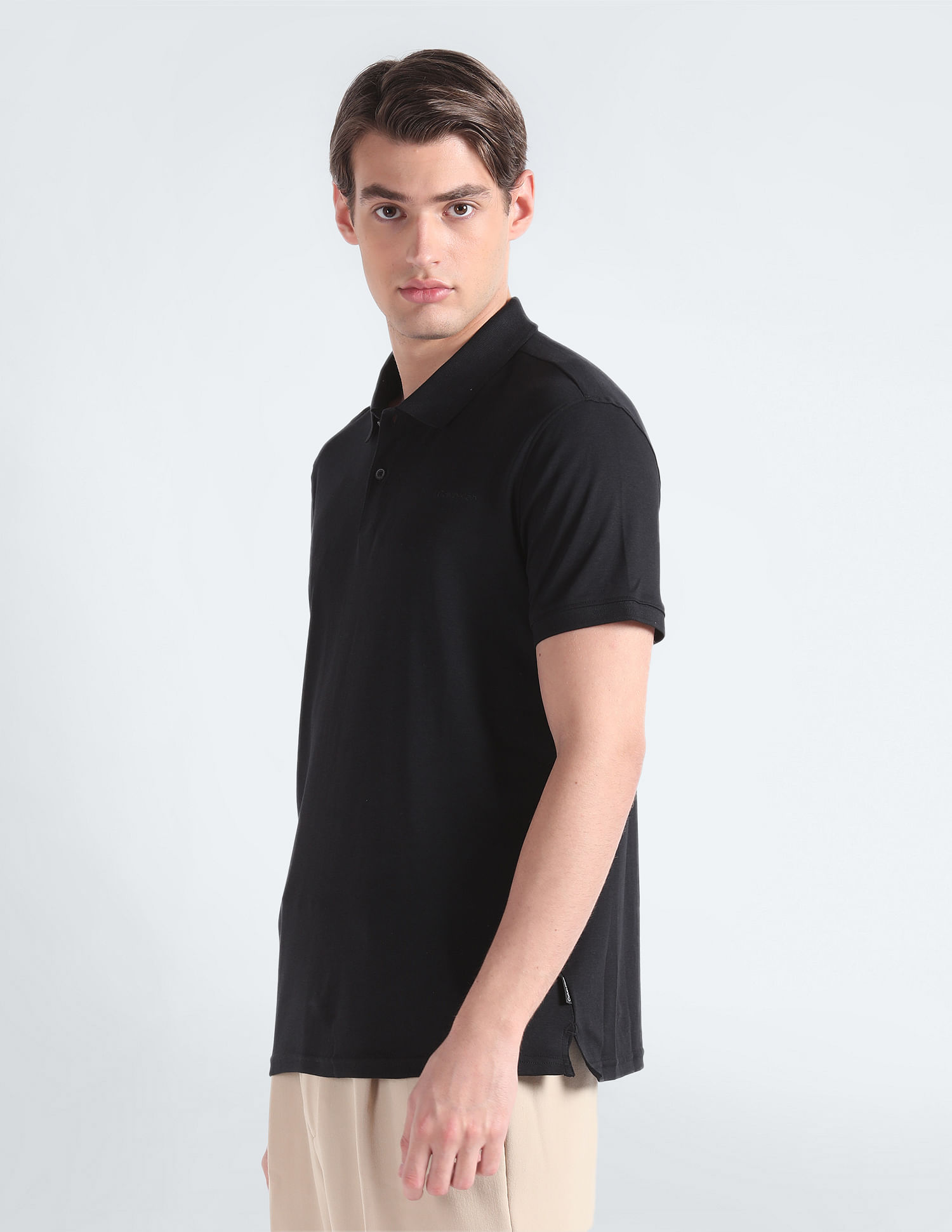 Calvin Klein Solid Cotton Liquid Polo Shirt
