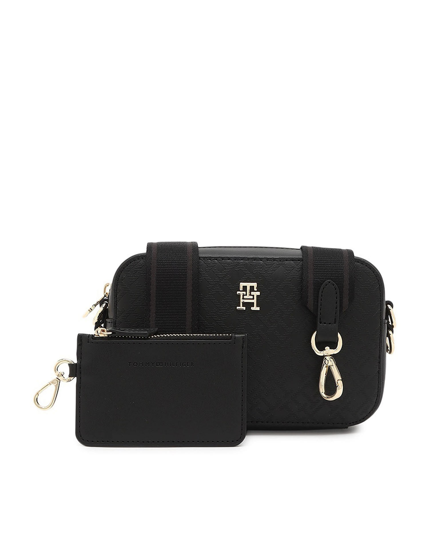 Tommy Hilfiger Textured Black PU Sling Bag