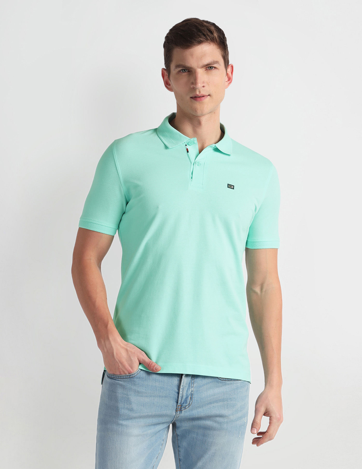 Arrow Sports Solid Patterned Collar Polo Shirt