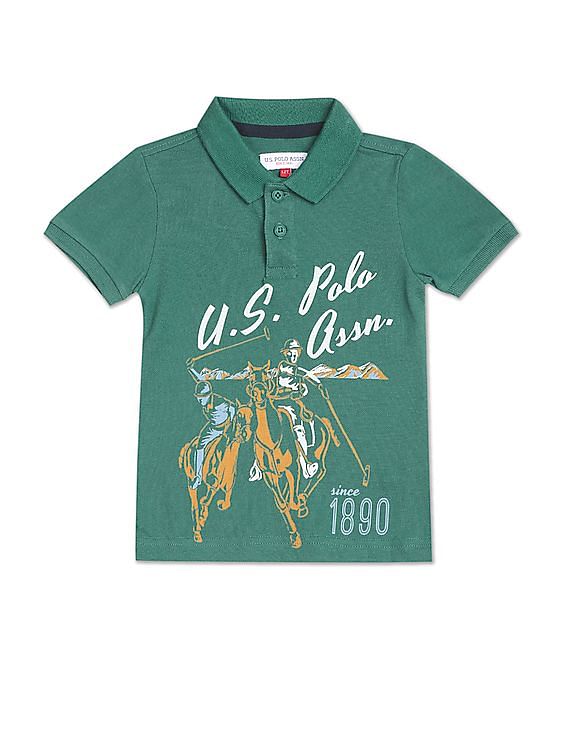 U.S. Polo Assn. Kids Boys Green Short Sleeve Brand Print Polo Shirt