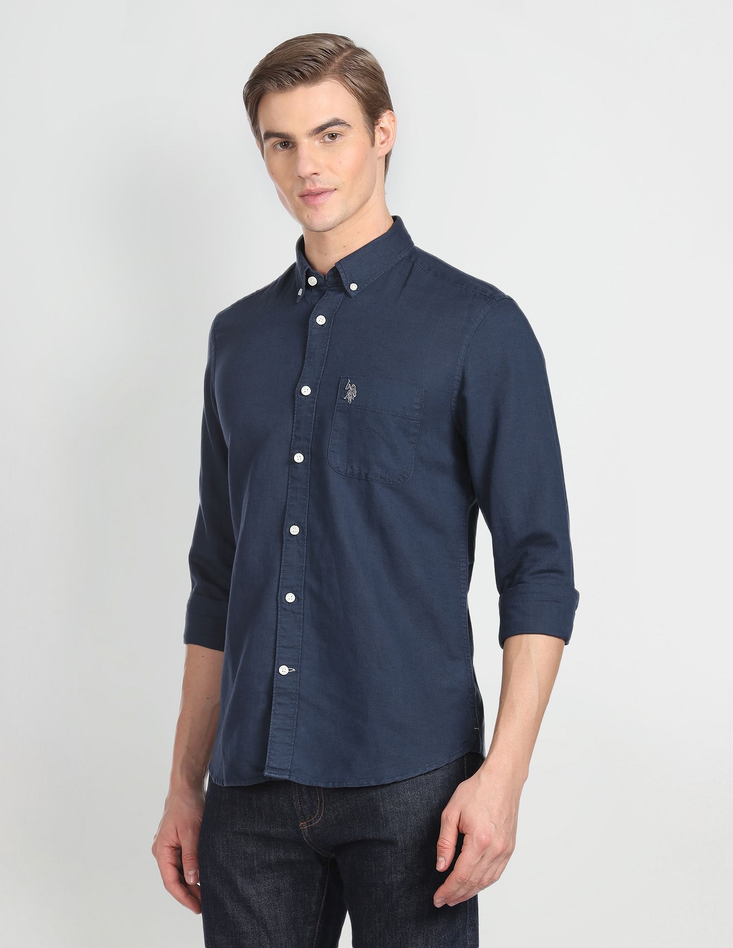 U.S. Polo Assn. Denim Co. Solid Linen Cotton Shirt