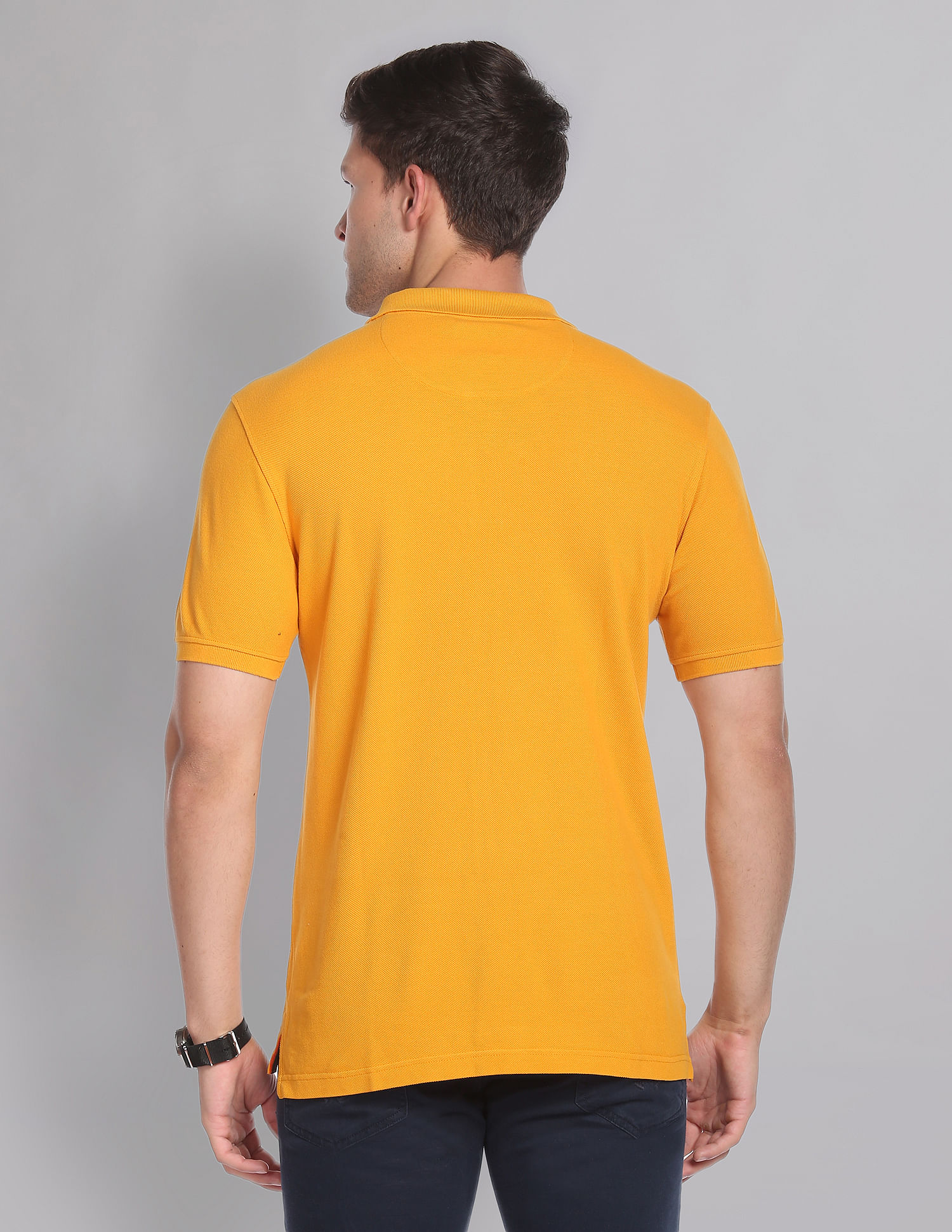 AD by Arvind Cotton Solid Polo Shirt
