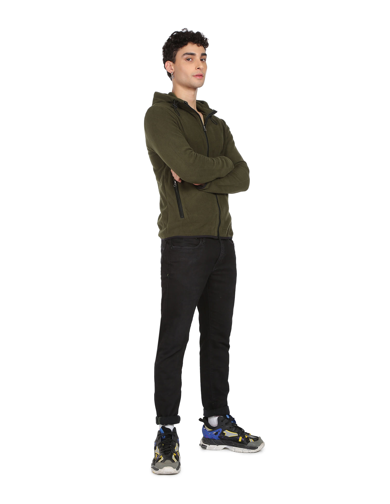 Flying Machine Two Pocket Solid Hooded Jacket
