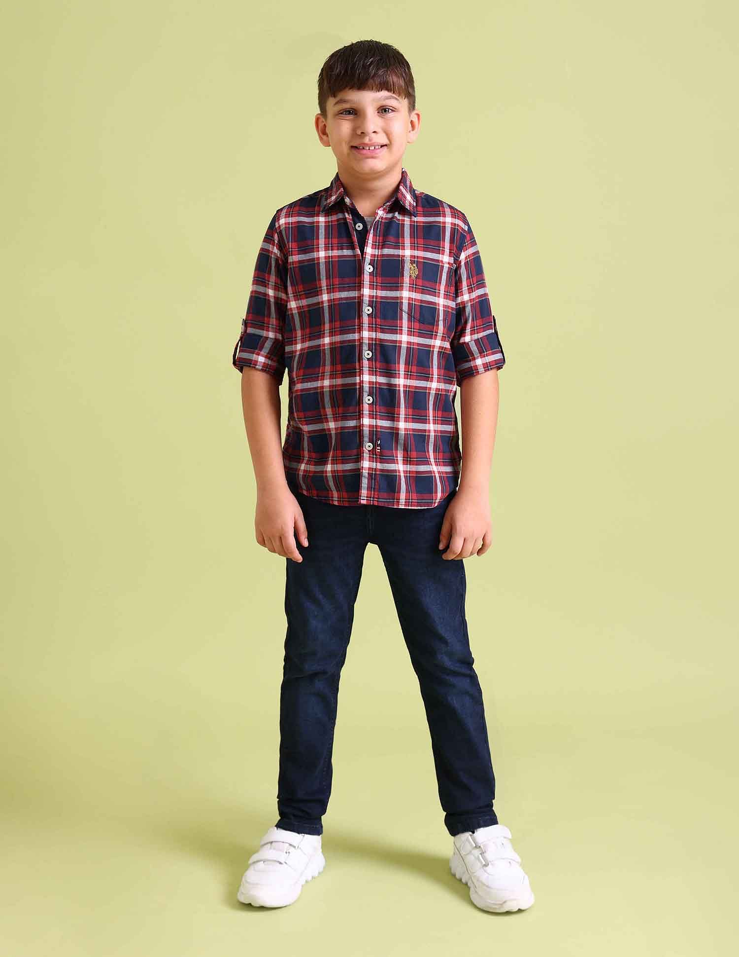 U.S. Polo Assn. Kids Boys Spread Collar Check Shirt