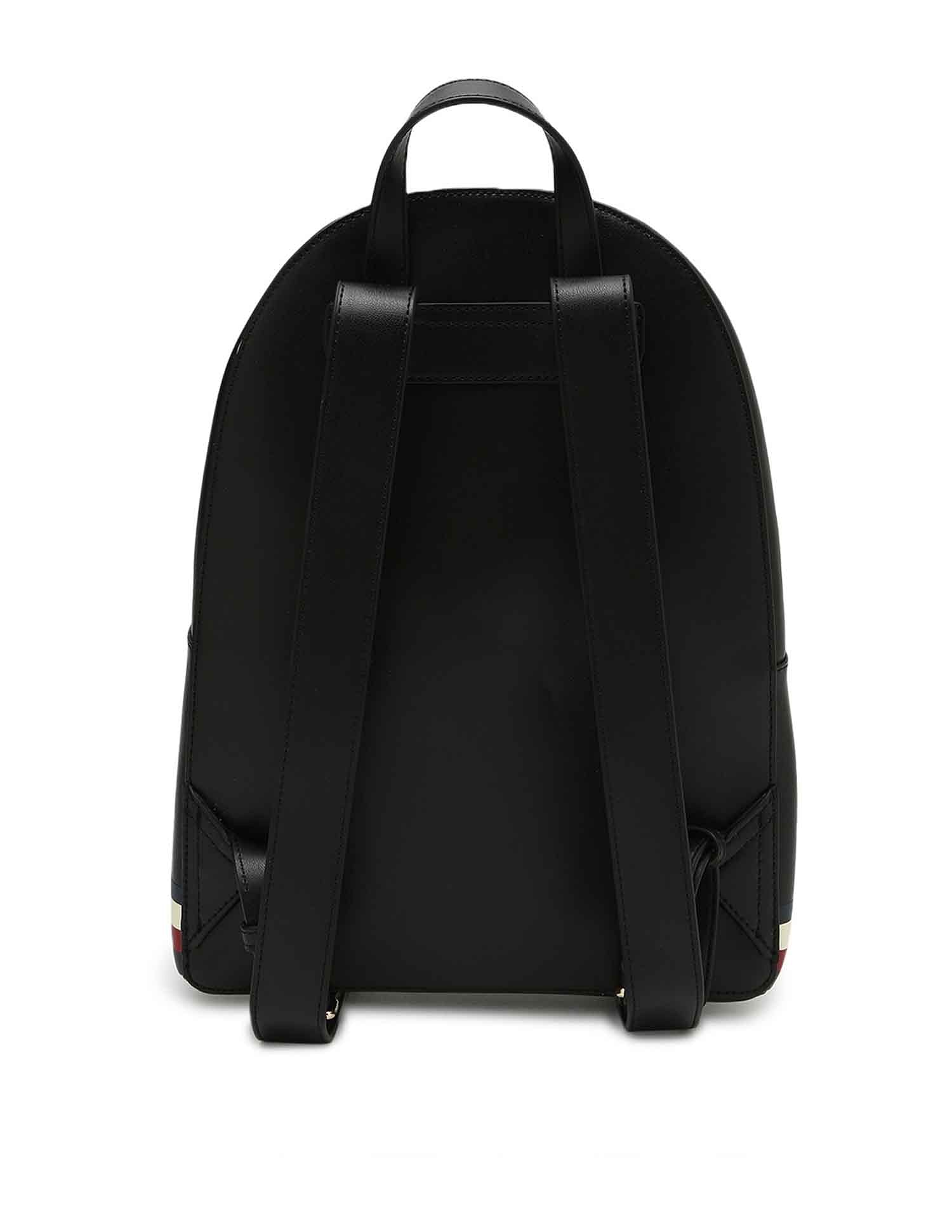 Tommy Hilfiger Printed Black PU Backpacks
