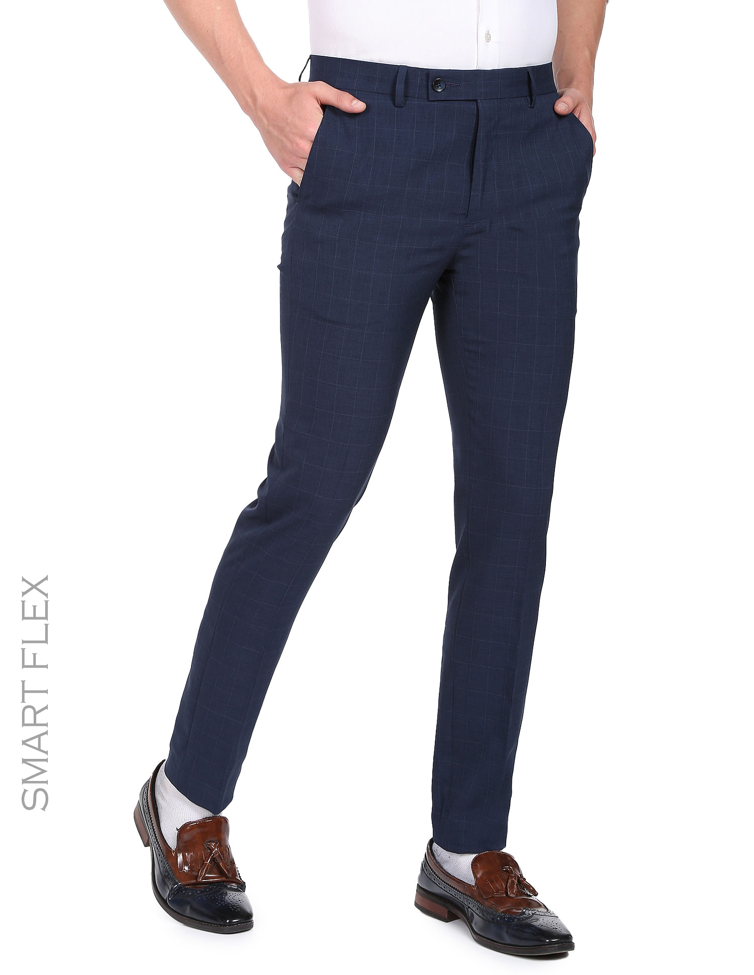 Buy Men Blue Solid Super Slim Fit Formal Trousers Online - 366935 | Peter  England