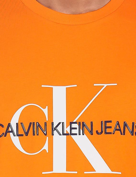 Calvin Klein Men Orange Regular Monogram Logo T-Shirt