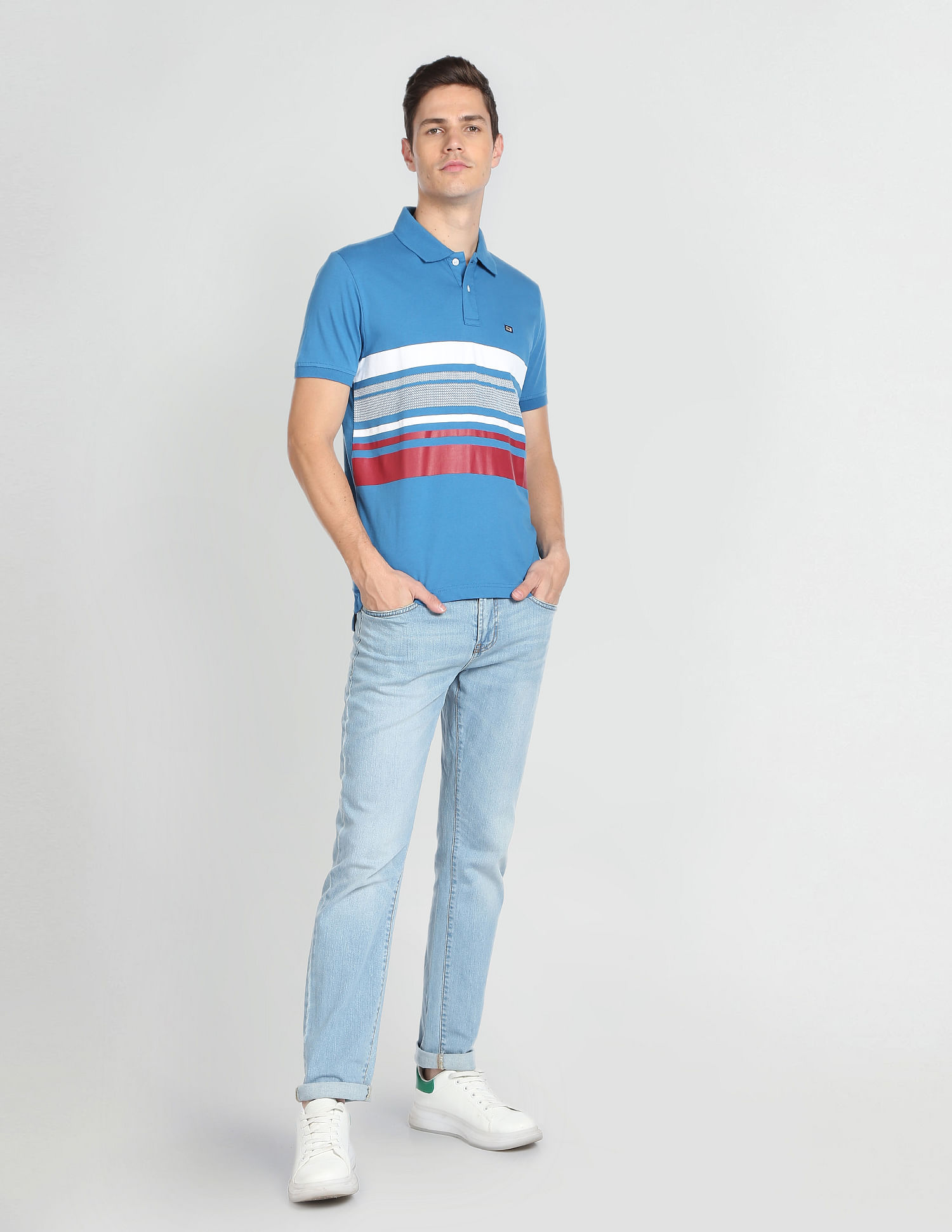 Arrow Sports Horizontal Stripe Cotton Polo Shirt