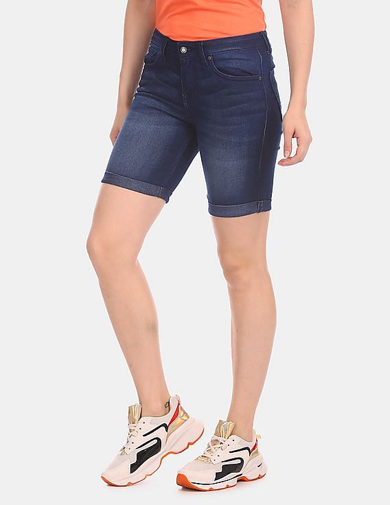 Aeropostale Blue Upturned Hem Stone Wash Denim Shorts