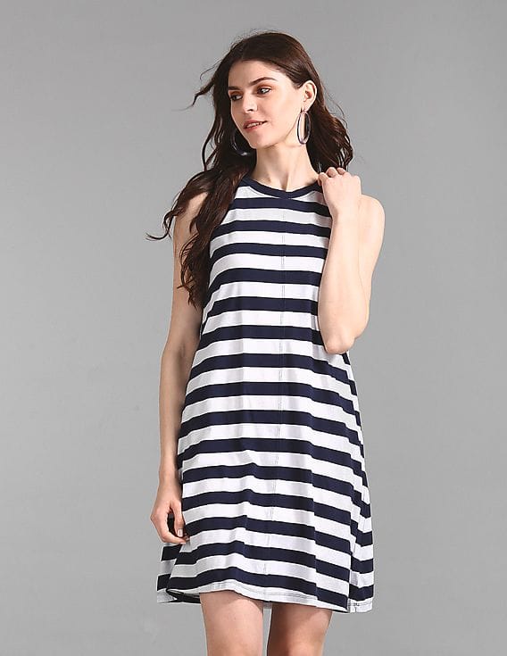 Buy GAP Women Blue Horizontal Stripe Knit Dress