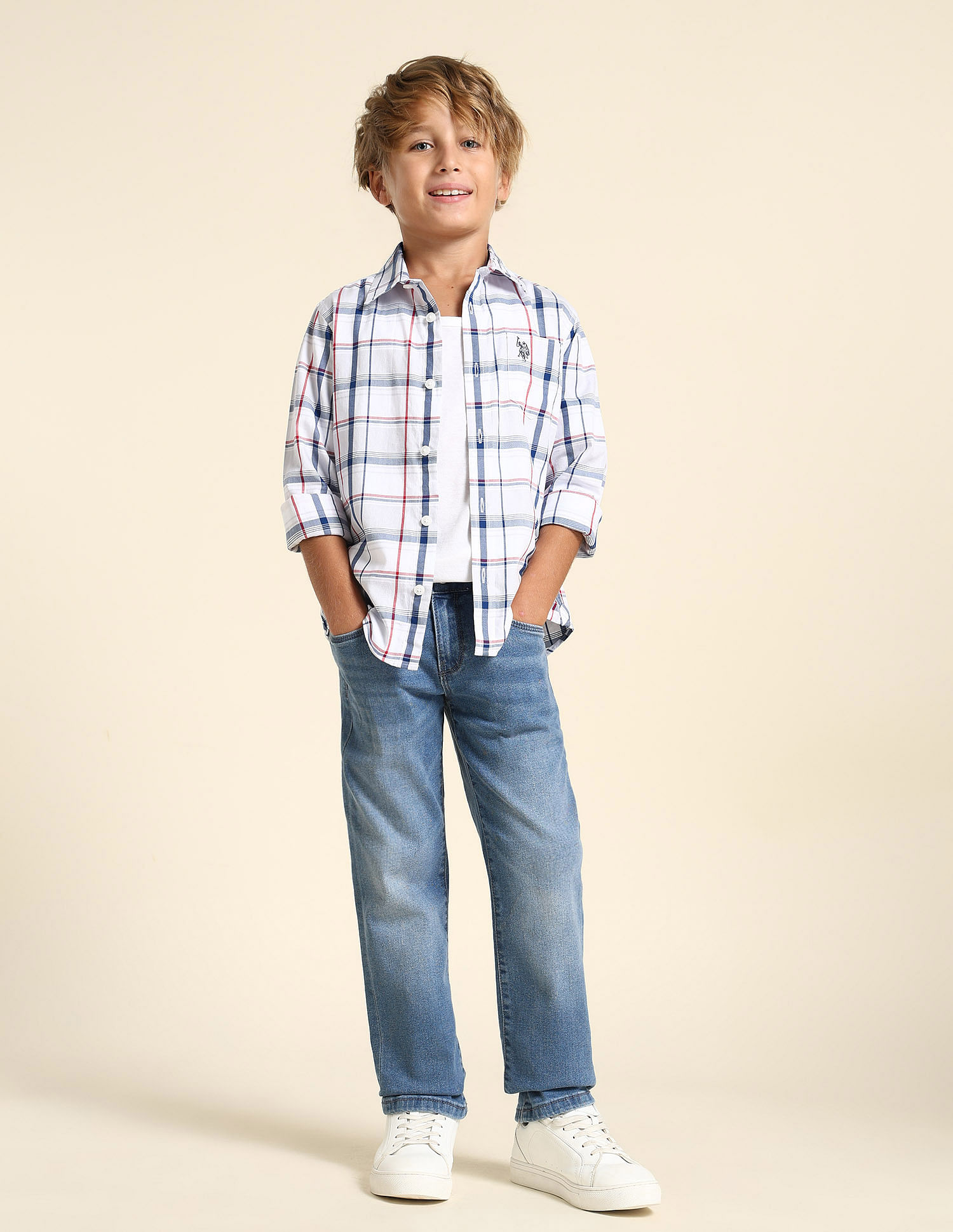 U.S. Polo Assn. Kids Boys Grid Tattersall Checked Regular Fit Shirt
