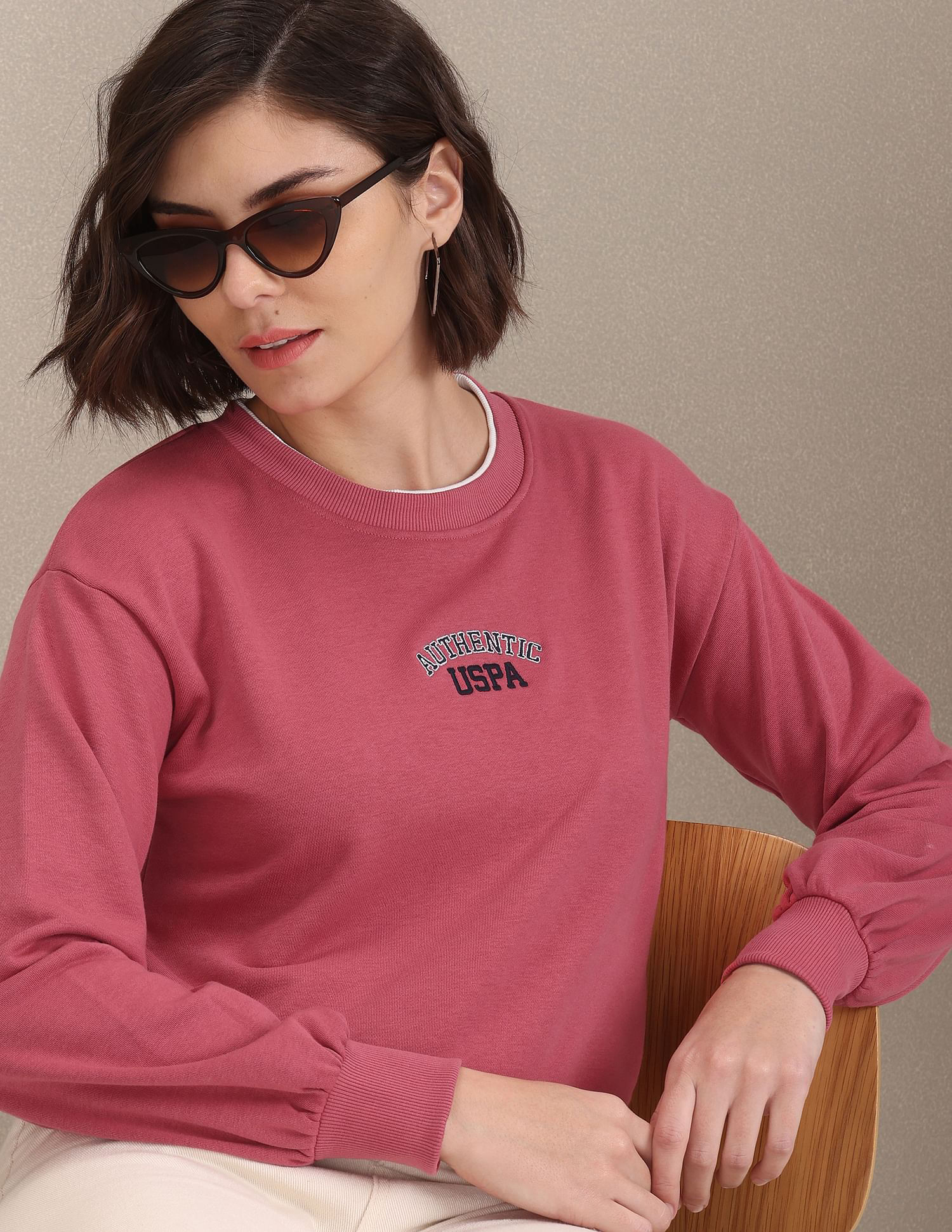 Embroidery Polo Sweatshirt -powder pink-