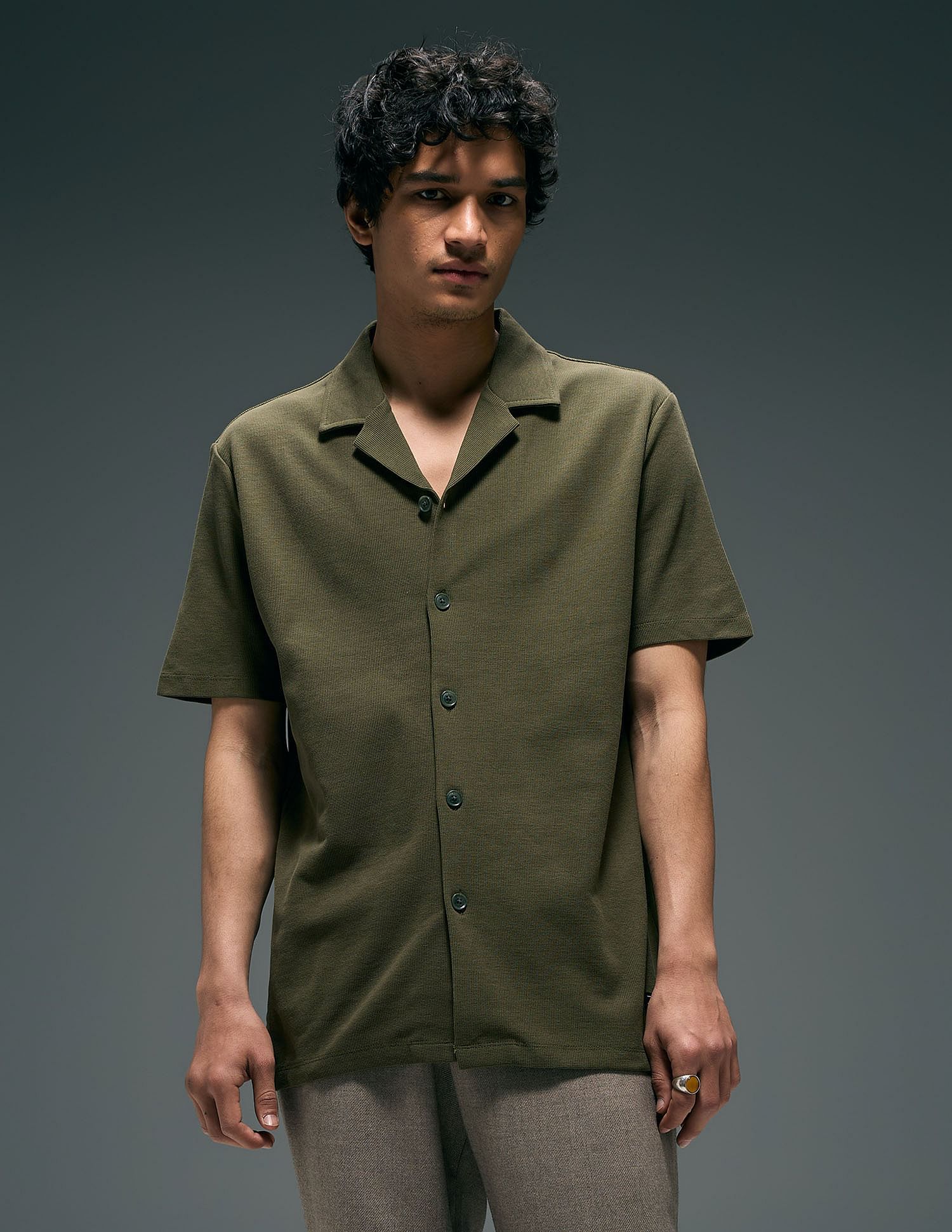 Flying Machine Cuban Collar Knitted Shirt