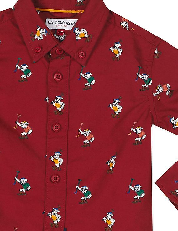 U.S. Polo Assn. Kids Boys Button Down Collar Printed Shirt