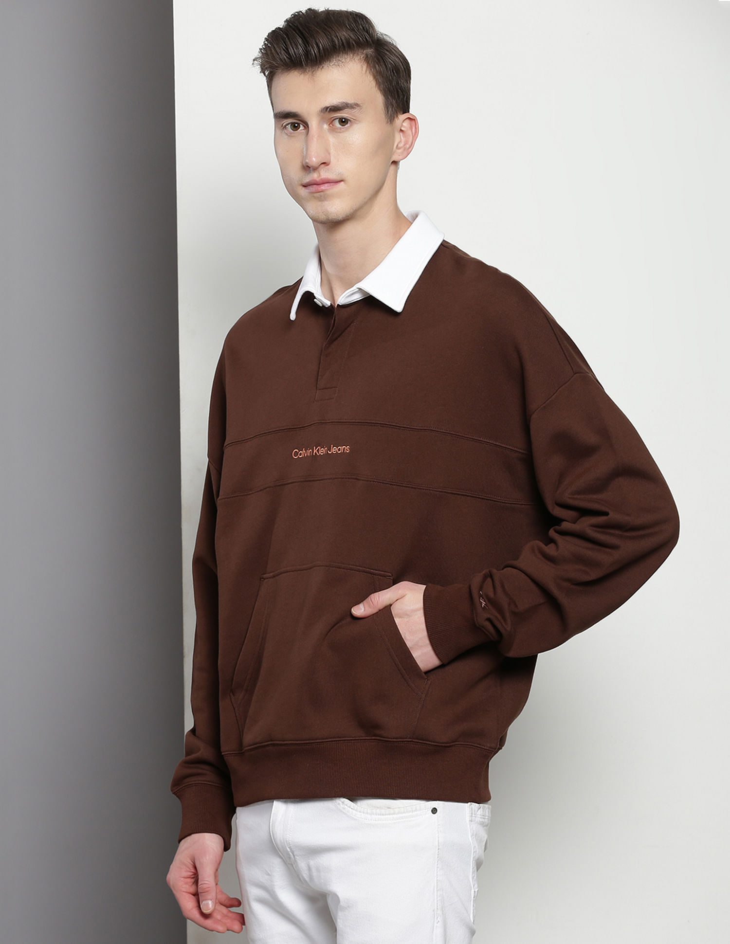 Calvin Klein Shirt Collar Panelled Sweatshirt